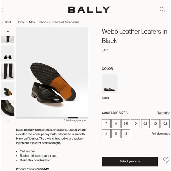 Bally Switzerland Webb Dark Brown Leather Penny Loafers Mens 10.5 Dress Shoes - Picture 5 of 11